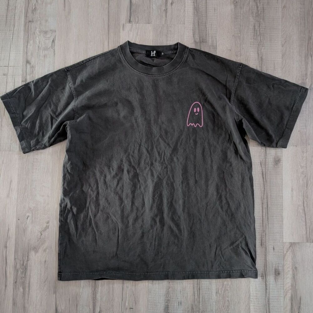 Indy + Pippa Women's Ghost T-shirt Grey and Pink, Oversized Medium (A6)